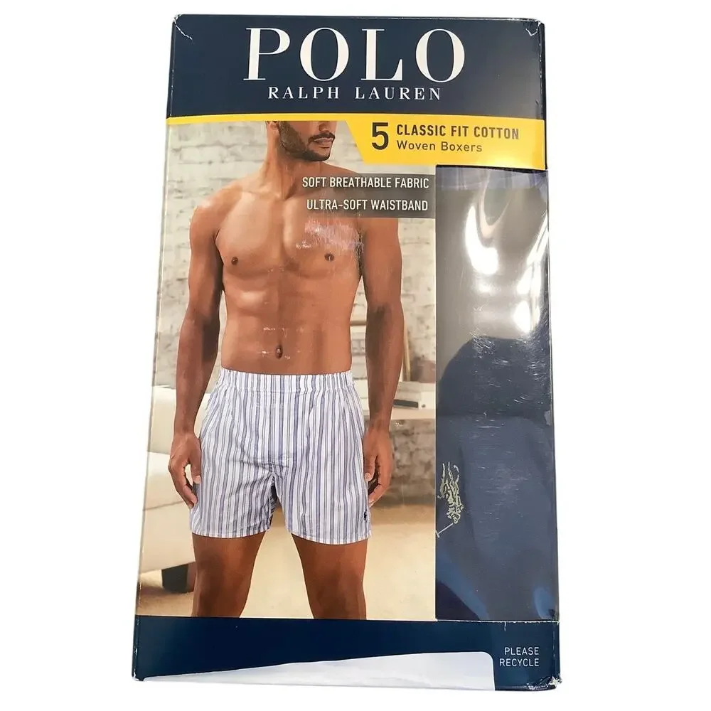 Polo Ralph Lauren Men's XL 5 Pack Classic Fit Cotton Woven Boxers Short V6-9